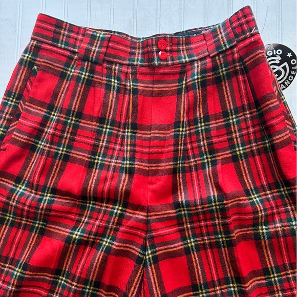 Giorgio Sant’Angelo~ new ~ Red Plaid Wool High Waist Wide Leg Shorts size 10-12* - Picture 3 of 15